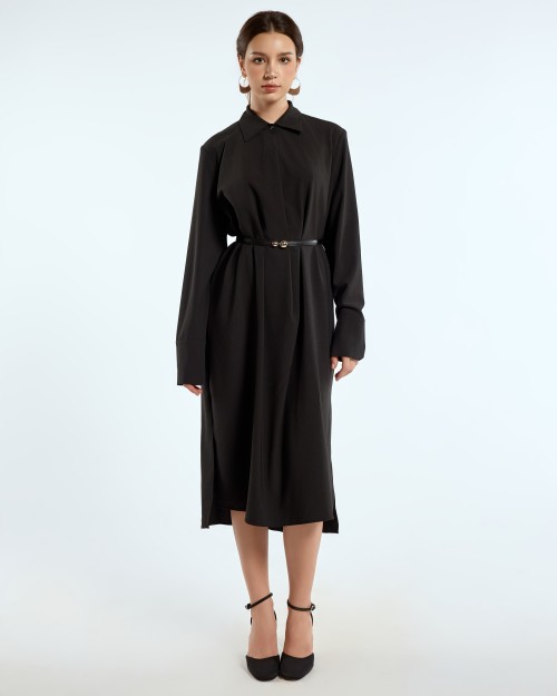 Sixdo SIXDO G-Black Woven Loose Dress with Belt for Women